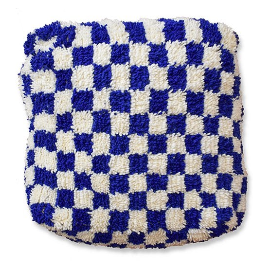 Geruit vloerkussen - blauw en wit