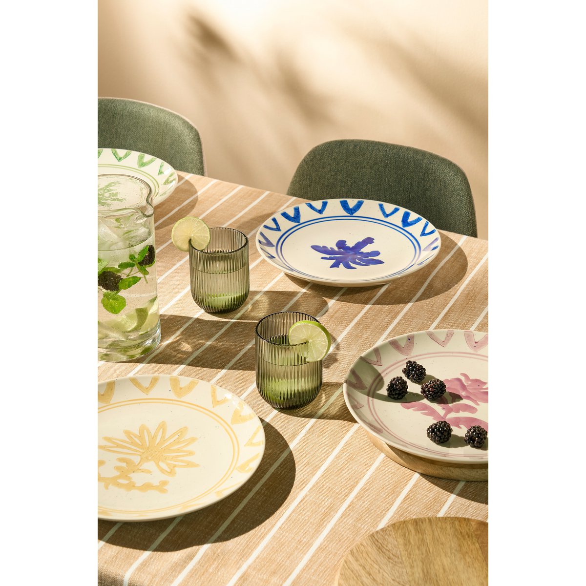 Clayton Dinerbord - Set van 4 - H3 x Ø25 cm - Steengoed - Groen, Blauw, Geel, Lila