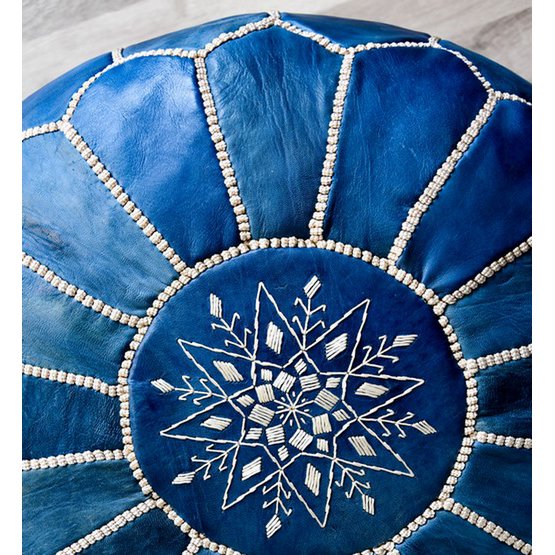 Leather Pouffe - Sky Blue