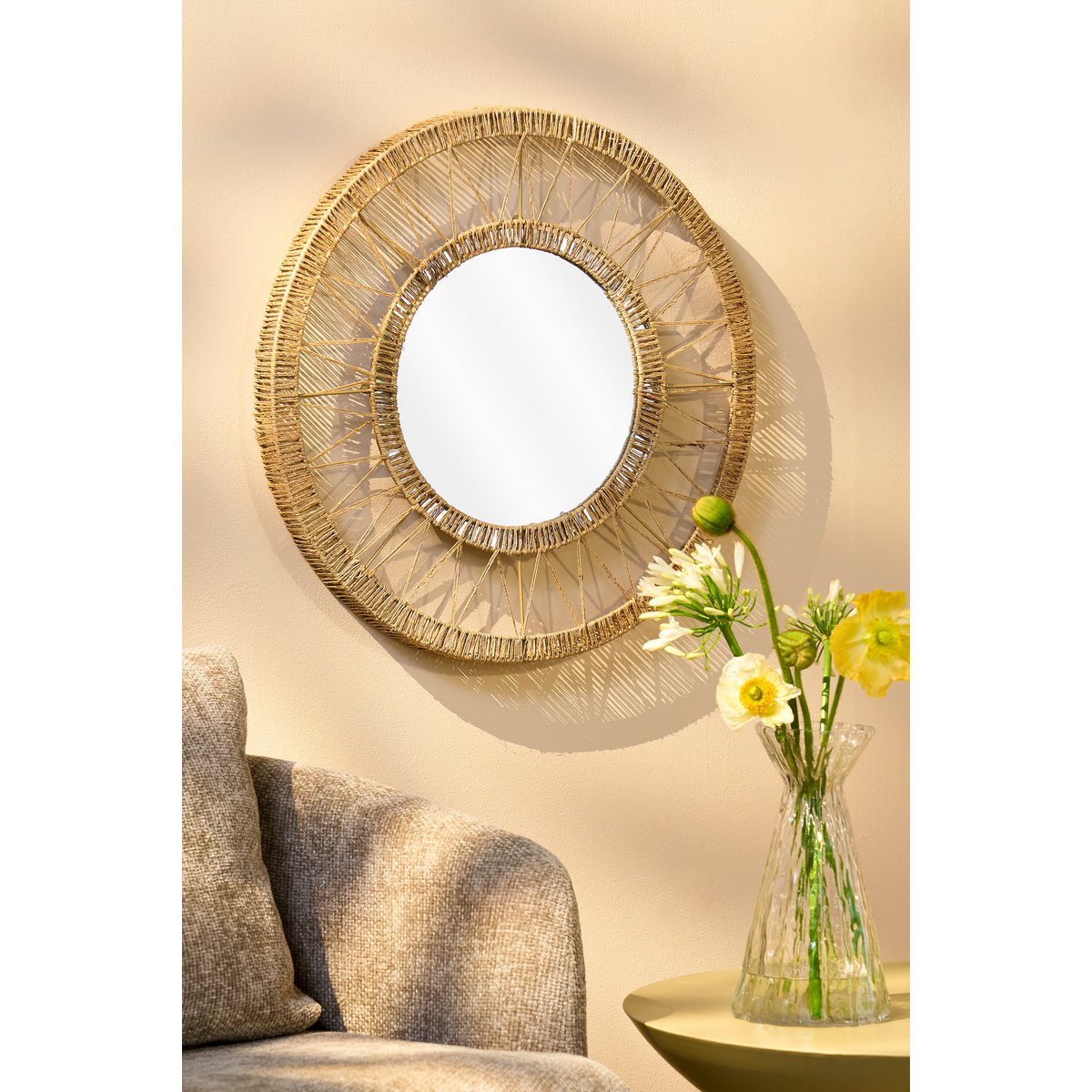 Ludy Wandspiegel - H5 x Ø60 cm - Jute - Lichtbruin