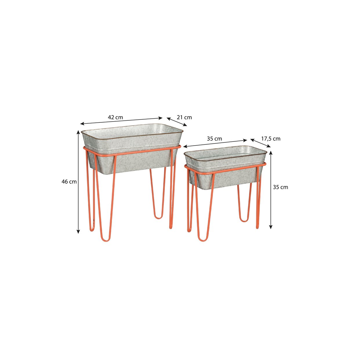 Stanly Bloempot op Standaard - Set van 2 - L42 x B21 x H46 - Metaal - Perzik