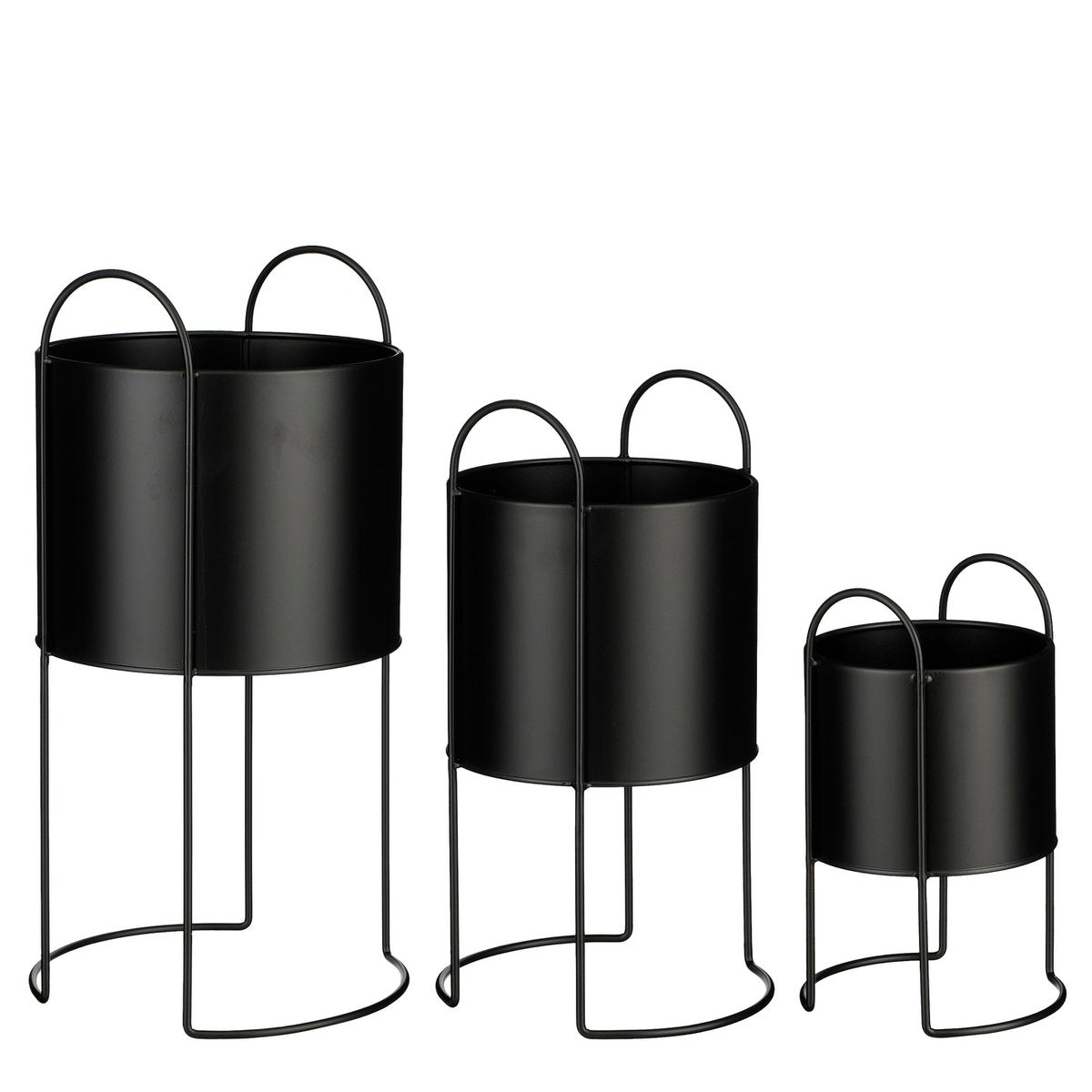 Petry Bloempot op Standaard - Set van 3 - L27 x B25 x H51 cm - Metaal - Zwart