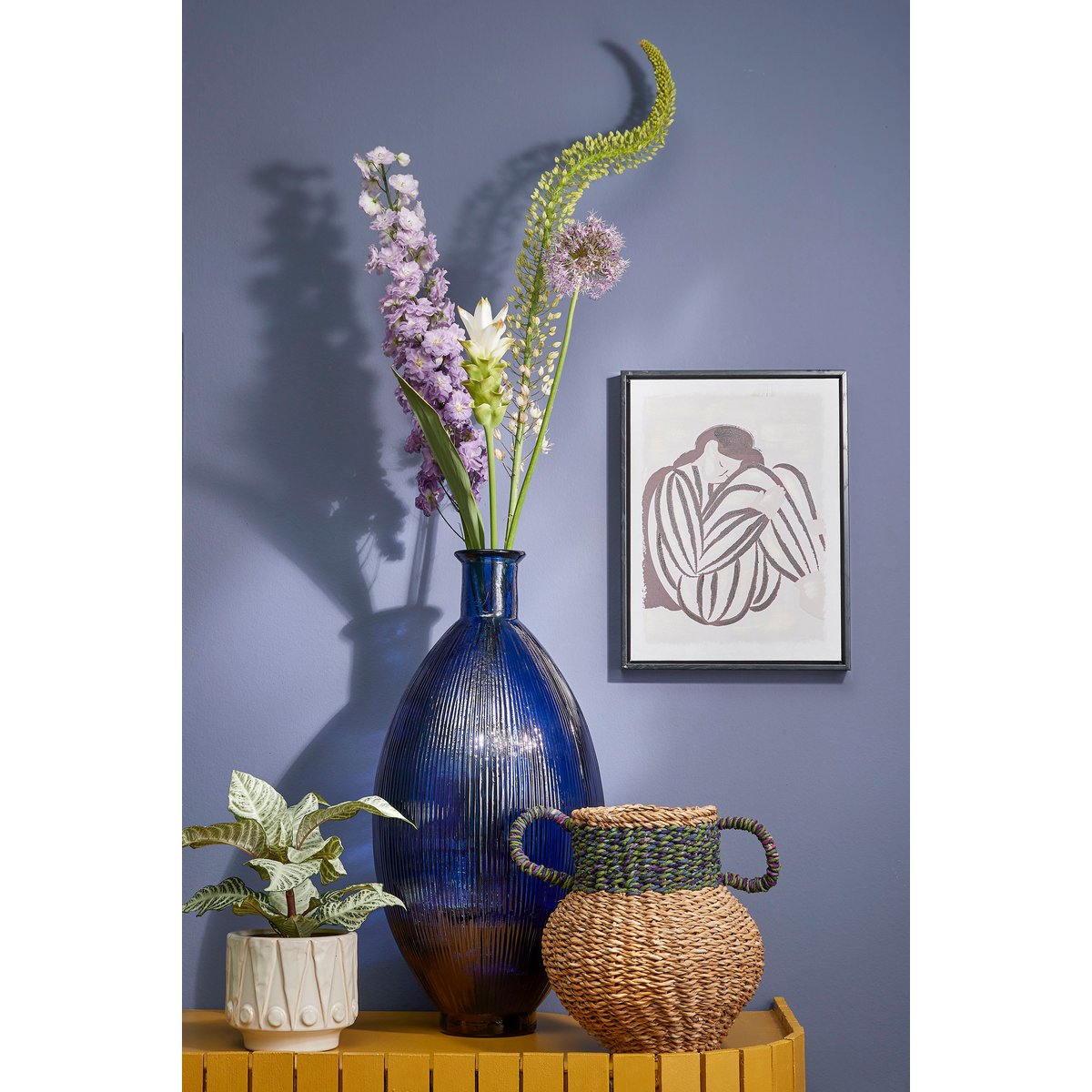 Firenza Fles Vaas - H59 x Ø29 cm - Gerecycled Glas - Donkerblauw