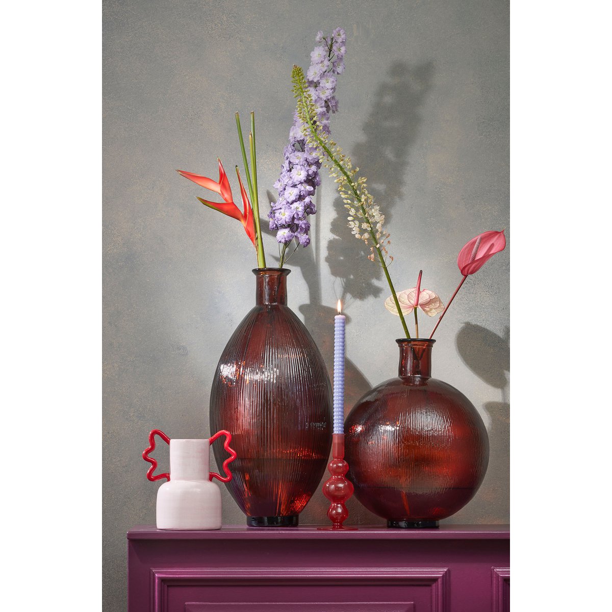 Firenza Fles Vaas - H59 x Ø29 cm - Gerecycled Glas - Donkerbruin