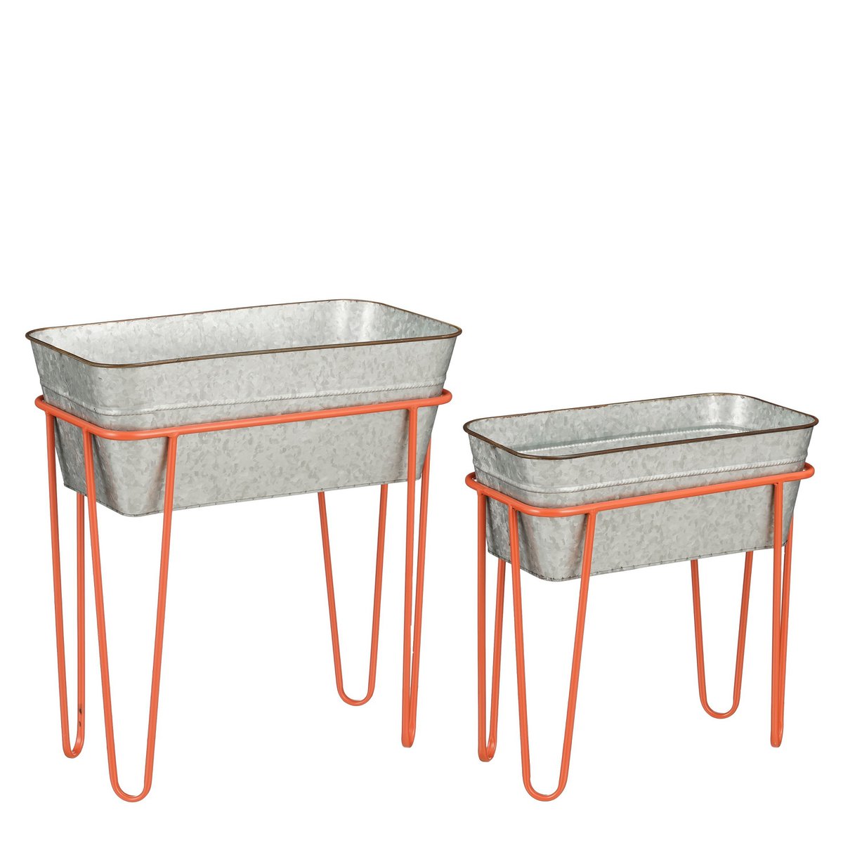 Stanly Bloempot op Standaard - Set van 2 - L42 x B21 x H46 - Metaal - Perzik