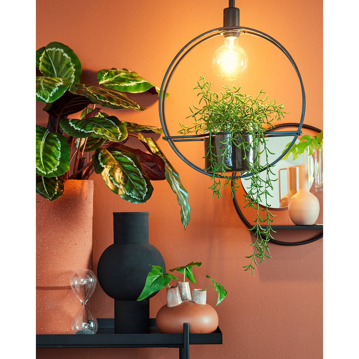 Phoenix Wandspiegel - B11 x Ø39 cm - Metaal - Zwart