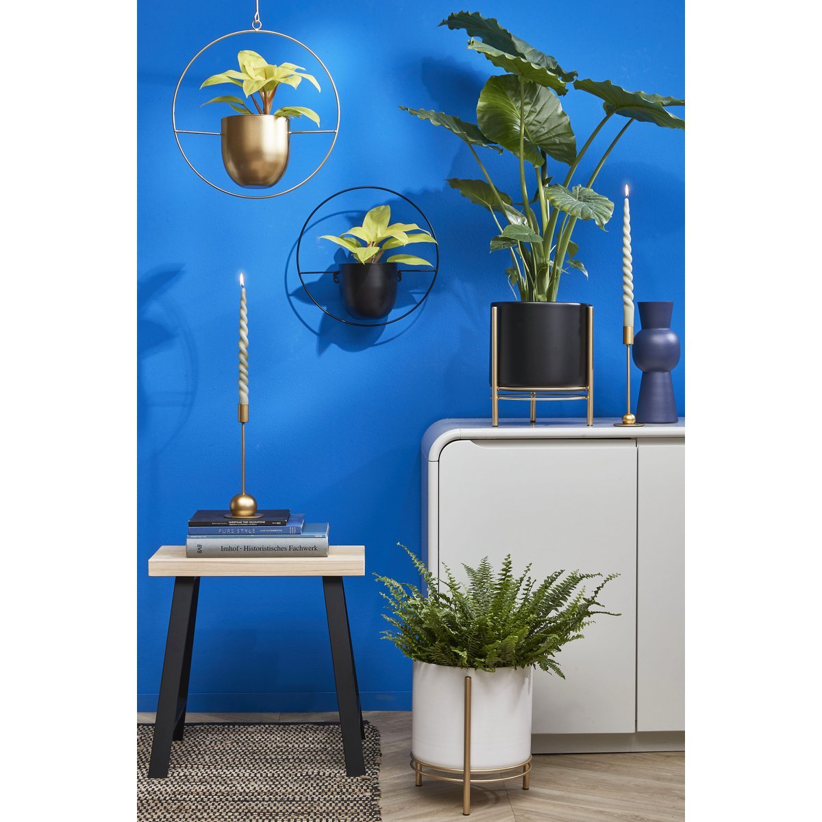 Sverre Bloempot op Standaard - H29 x Ø25 cm - Wit, Goud