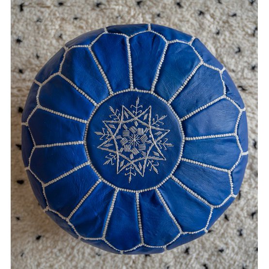 Leather Pouffe - Sky Blue