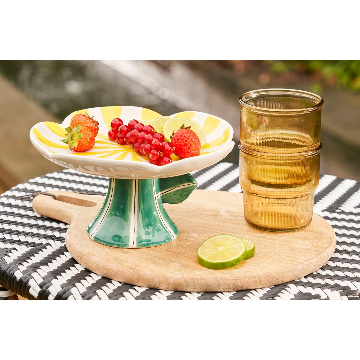 Taartplateau Bloem - H11 x Ø21 cm - Dolomiet - Geel