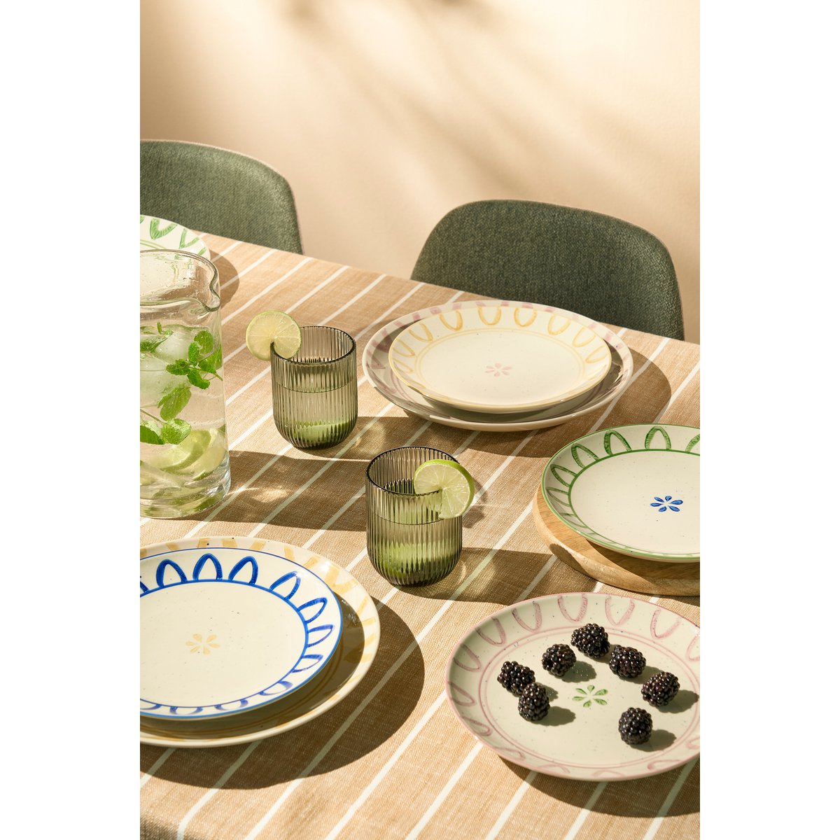 Clayton Ontbijtbord - Set van 4 - H3 x Ø21 - Steengoed - Groen, Blauw, Geel, Lila