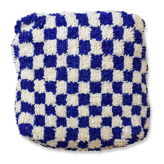 Geruit vloerkussen - blauw en wit