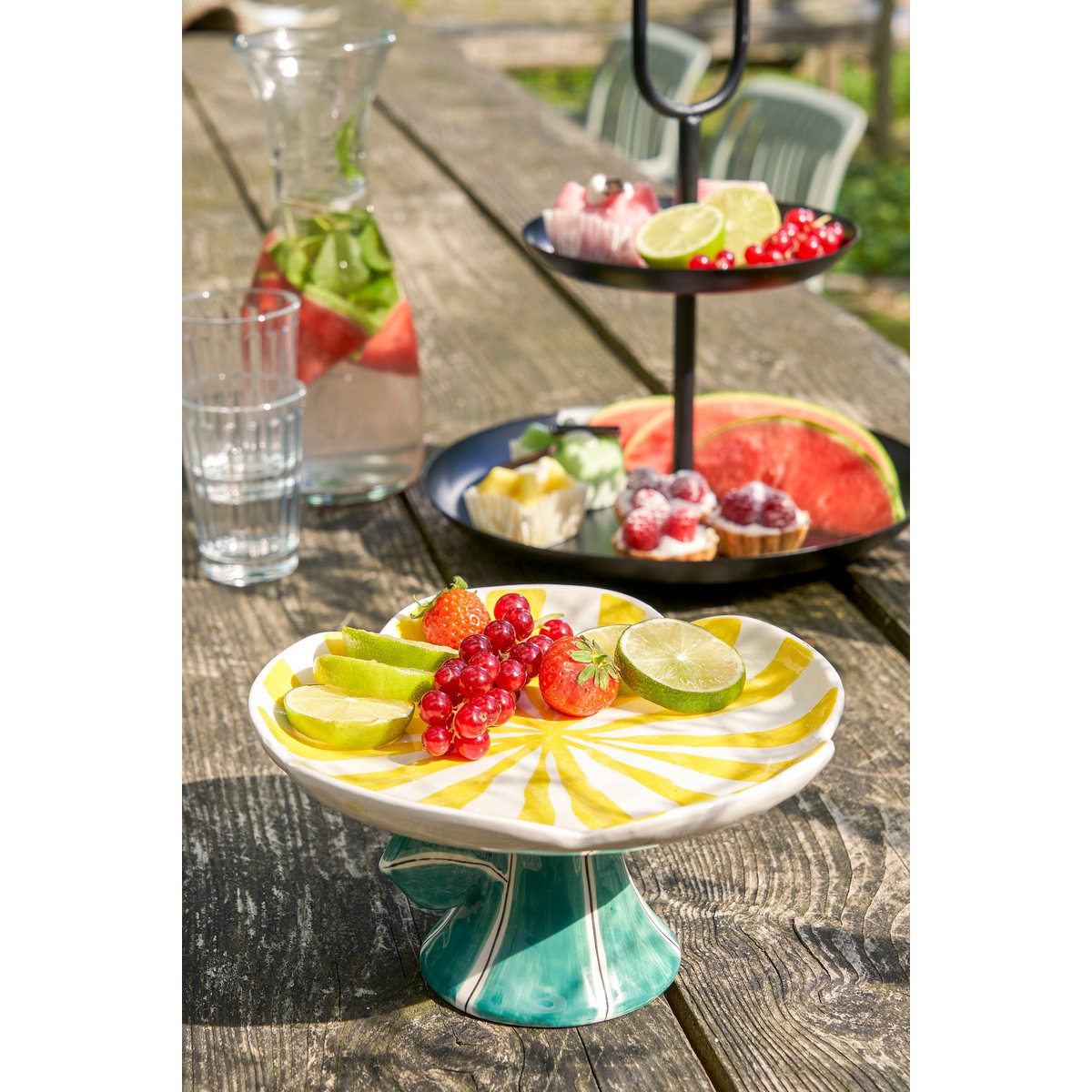 Taartplateau Bloem - H11 x Ø21 cm - Dolomiet - Geel