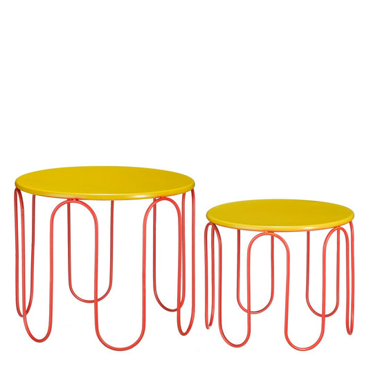 Dione Bijzettafel - Set van 2 - H40 x Ø46 cm - Metaal - Geel