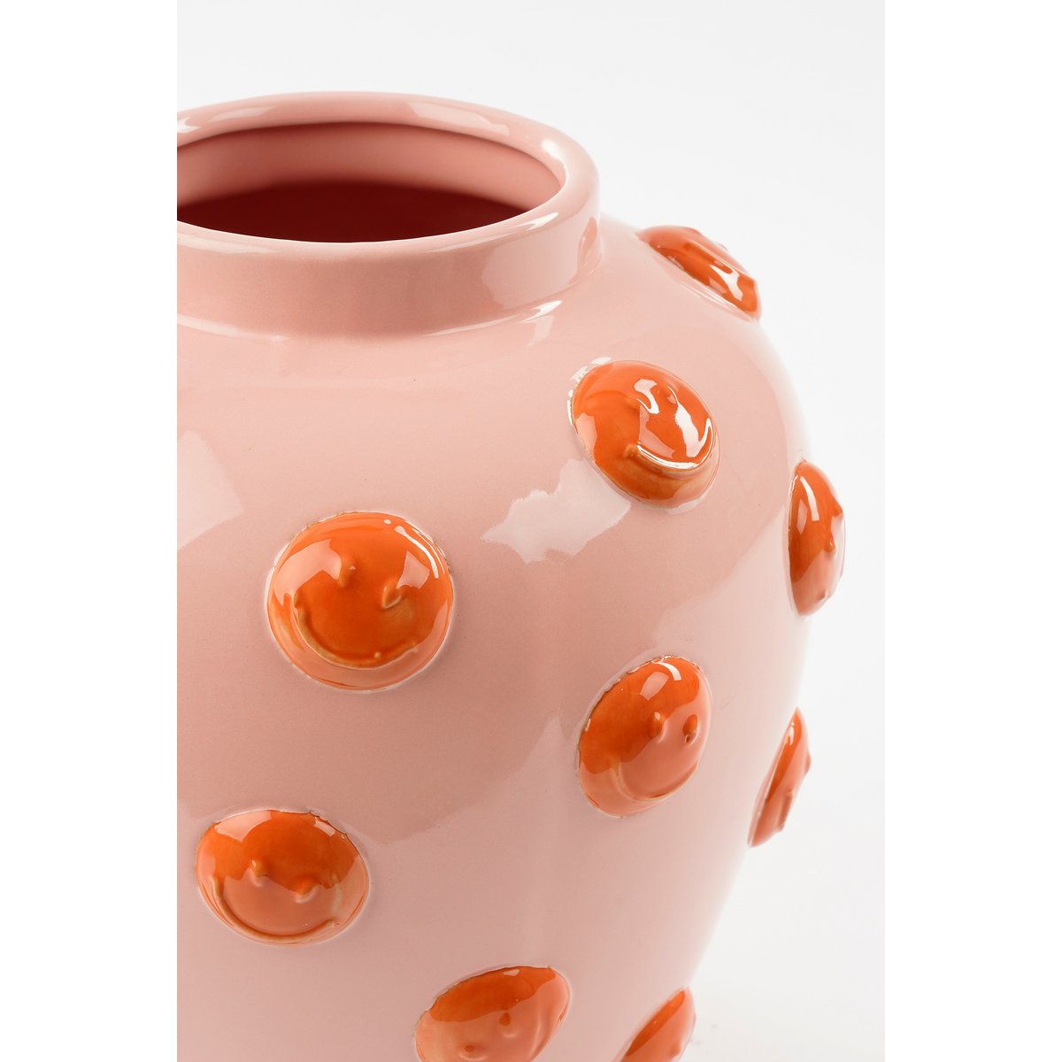 Smiley Vaas - H33 x Ø30 cm - Keramiek - Lichtroze, Oranje