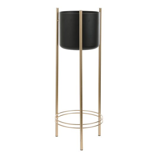 Sverre Bloempot op Standaard - H81 x Ø27 cm - Zwart, Goud