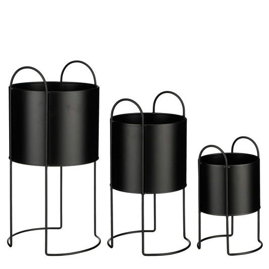 Petry Bloempot op Standaard - Set van 3 - L27 x B25 x H51 cm - Metaal - Zwart