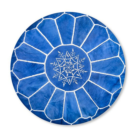 Leather Pouffe - Sky Blue