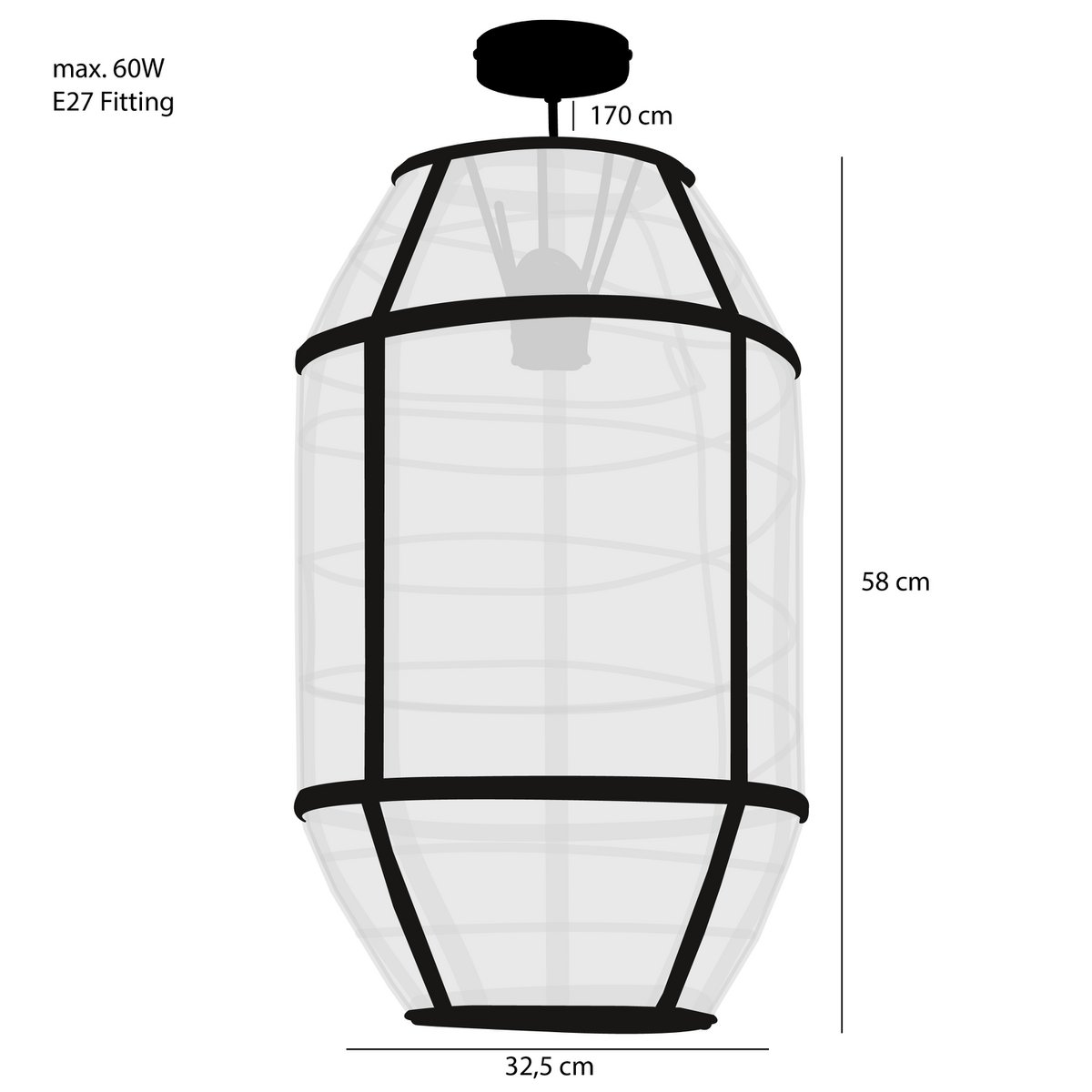 Pella Hanglamp - H58 x Ø33 cm - Linnen - Off-white