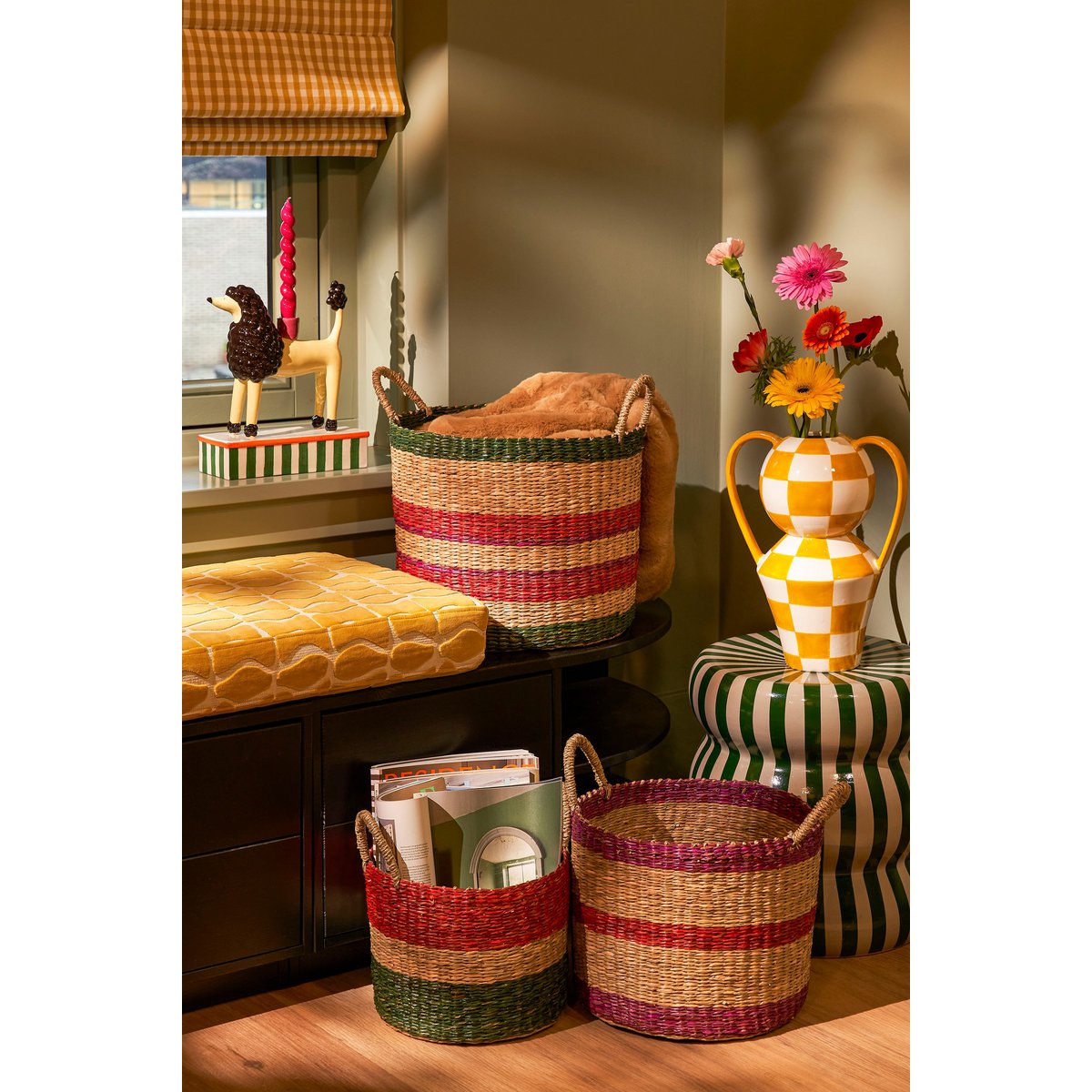 Stratt Vaas - L27 x B18 x H34 cm - Keramiek - Geel, Wit