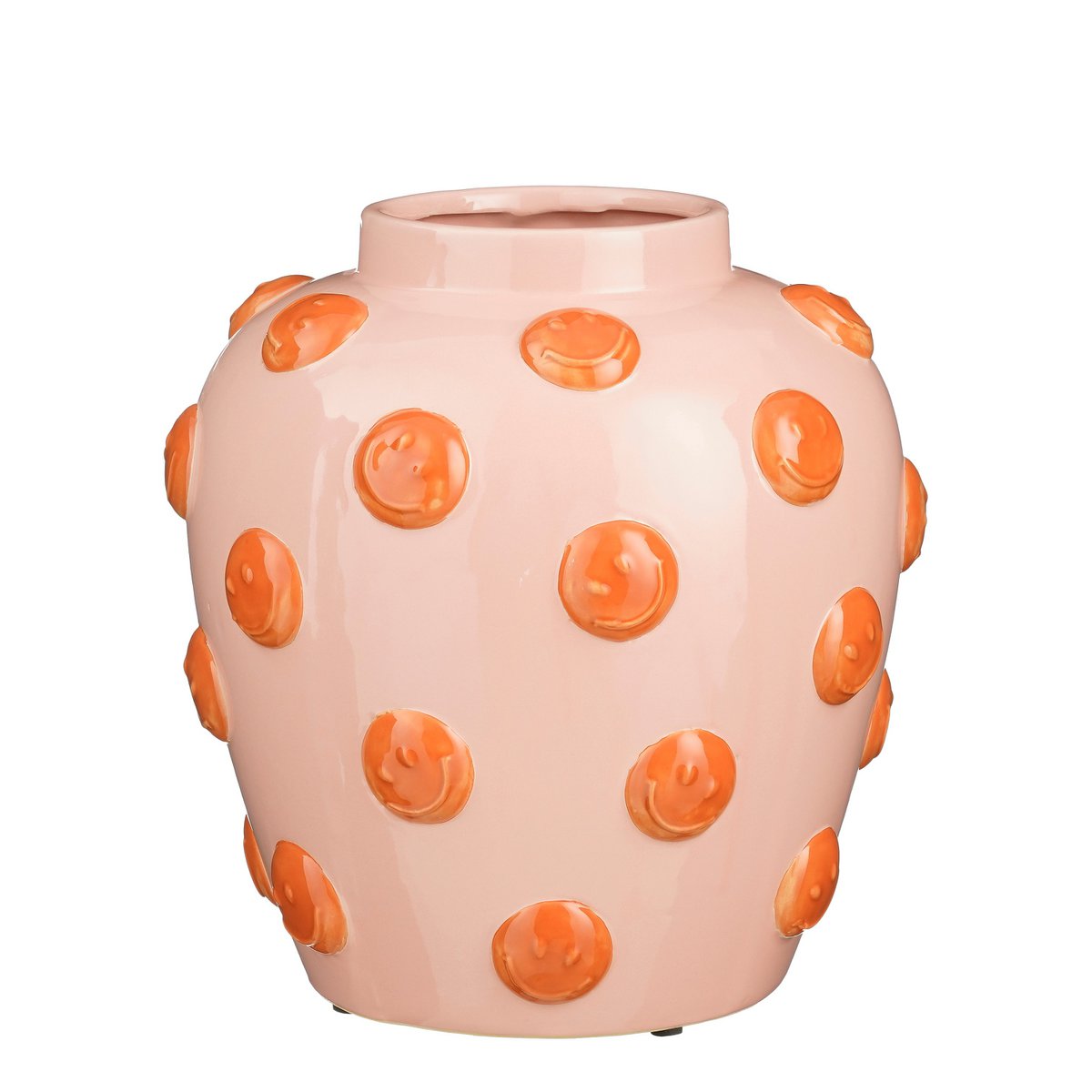 Smiley Vaas - H33 x Ø30 cm - Keramiek - Lichtroze, Oranje