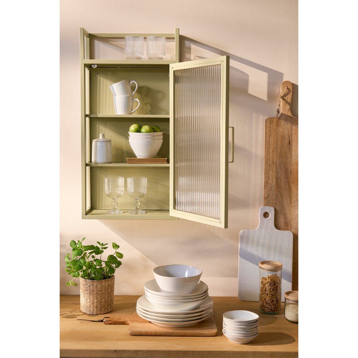 Clifton Wandkast - L38 x B15 x H74 cm - Metaal - Beige