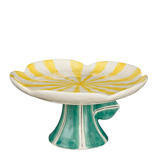 Taartplateau Bloem - H11 x Ø21 cm - Dolomiet - Geel