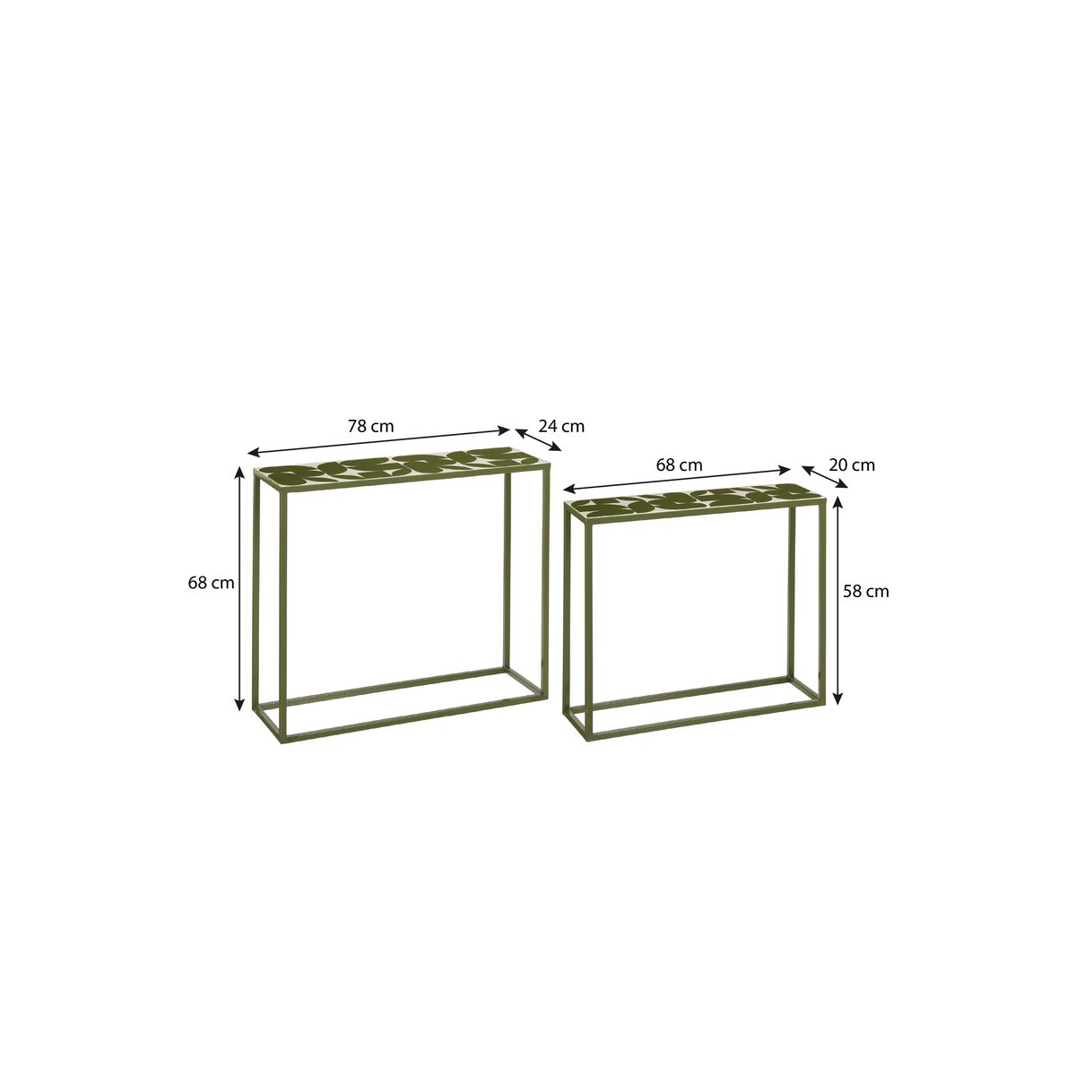 Bologna Bijzettafel Buiten - Set van 2 - L78 x B24 x H68 cm - Metaal - Groen