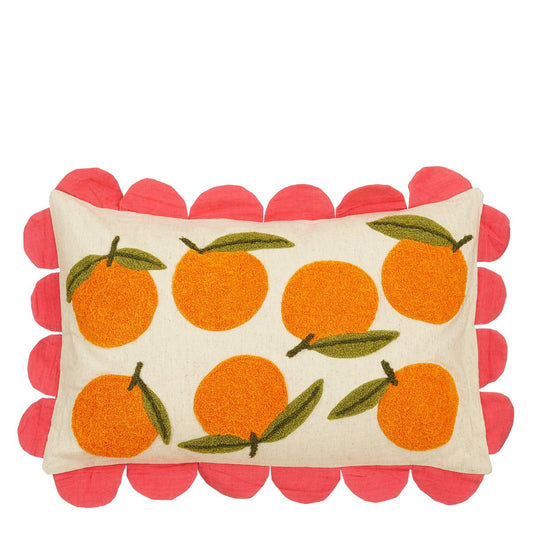 Oranges Sierkussen - L65 x B45 x H10 cm - Katoen - Off-White, Oranje, Roze