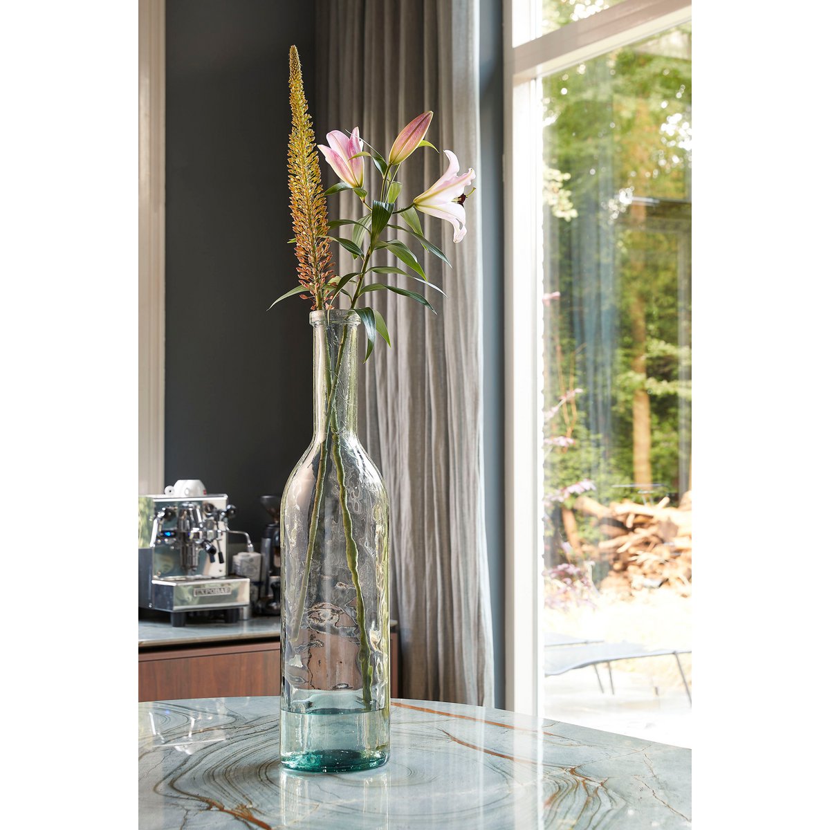 Rioja Fles Vaas - H50 x Ø15 cm - Gerecycled Glas - Donkergrijs