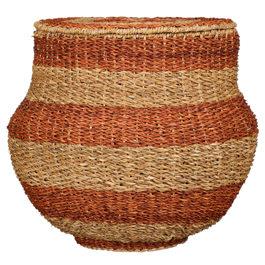 Tacoma Opbergmand met Deksel - H48 x Ø55 cm - Jute - Oranje